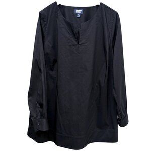 LANDS END Black Shirt Plus Size 1X Cotton Blend Tunic Blouse Long Sleeve Womens